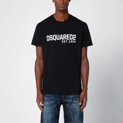 DSQUARED2 BLACK COTTON T-SHIRT WITH LOGO PRINT