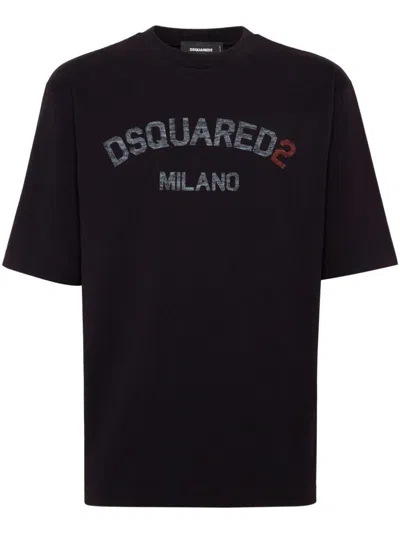 DSQUARED2 DSQUARED2 BLACK COTTON T-SHIRT WITH PRINT