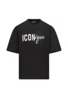 Dsquared2 Black T-shirt Iconique Loose Fit With Round Neck And Logo Print On The Front In Mens Cotton In Black