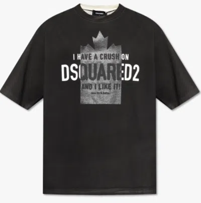 DSQUARED2 BLACK CREWNECK LOGO PRINT T-SHIRT