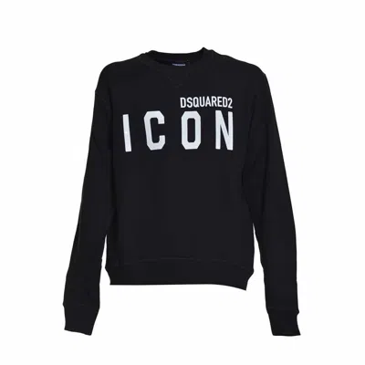 DSQUARED2 DSQUARED2 BLACK CREWNECK SWEATSHIRT WITH BOLD ICON PRINT