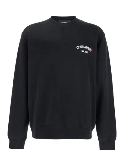 DSQUARED2 BLACK CREWNECK SWEATSHIRT WITH LOGO LETTERING ON THE FRONT