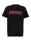Dsquared2 Black Crewneck T-shirt With Contrasting Print At The Front In Black