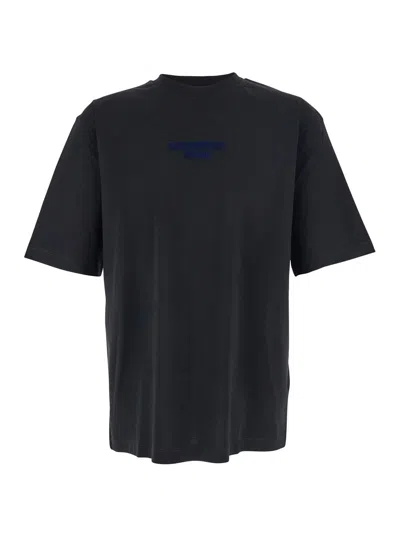 DSQUARED2 BLACK CREWNECK T-SHIRT WITH LOGO LETTERING ON THE FRONT IN COTTON MAN