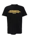 Dsquared2 Black Crewneck T-shirt With Logo Print On The Front In Cotton Man In Black