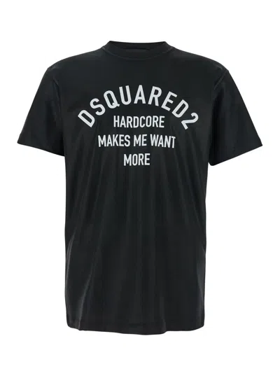 Dsquared2 Black Crewneck T-shirt With Logo Printed On The Front In Cotton Man