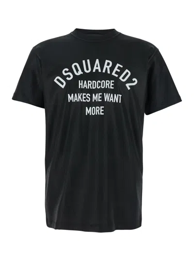 DSQUARED2 DSQUARED2 BLACK CREWNECK T-SHIRT WITH LOGO PRINTED ON THE FRONT IN COTTON MAN