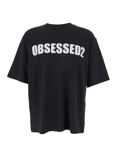 Dsquared2 Black Crewneck T-shirt With Maxi Logo Lettering On The Front In Cotton Man