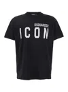 Dsquared2 Men Black Crewneck T-shirt With Maxi Logo Print On The Front In Cotton Man In Black