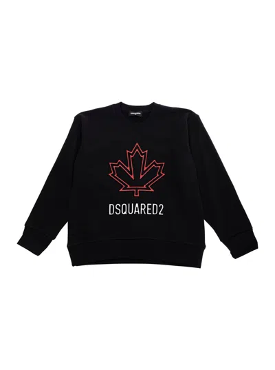 Dsquared2 Kids' Black Crewneck T-shirt With Maxi Logo Print On The Front In Cotton Boy