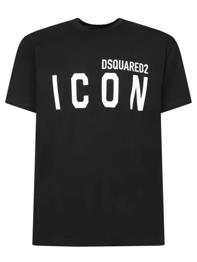 Dsquared2 Black Crewneck T-shirt With Maxi Logo Print On The Front In Cotton Man