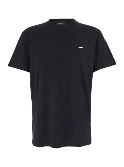 DSQUARED2 BLACK CREWNECK T-SHIRT WITH PATCH LOGO ON THE FRONT IN COTTON MAN