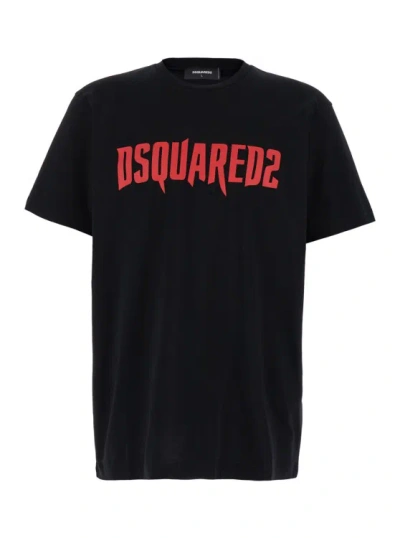 Dsquared2 Black Crewneck T-shirt Witrh Screaming Maple In Cotton