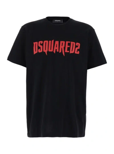 DSQUARED2 DSQUARED2 BLACK CREWNECK T-SHIRT WITRH SCREAMING MAPLE IN COTTON