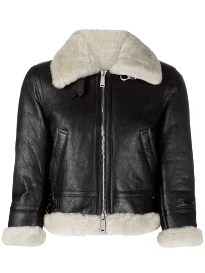 DSQUARED2 BLACK CROPPED SHEARLING JACKET