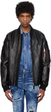 Dsquared2 Black Lambskin Jacket With Ribbed Collar In 900 Black