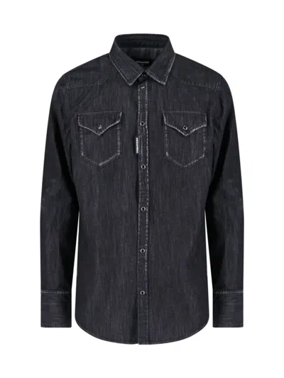 DSQUARED2 DSQUARED2 BLACK DENIM FASHION WESTERN SHIRT