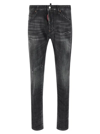 Dsquared2 Stretch Denim Sexy Twist Jeans With Paint Effect Details 17c In Black