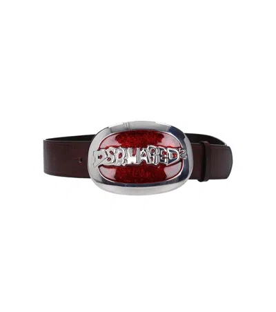 Dsquared2 Black Dirty Plaque Solid Casual Belt In Brown