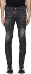 Dsquared2 Cool Gut Black Jeans With Belt Loops And Faded Effect In Denim Man In 900 Black
