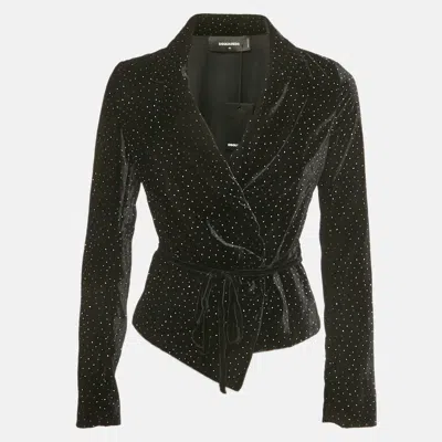 Dsquared2 Black Embellished Velvet Wrap Blazer In Green