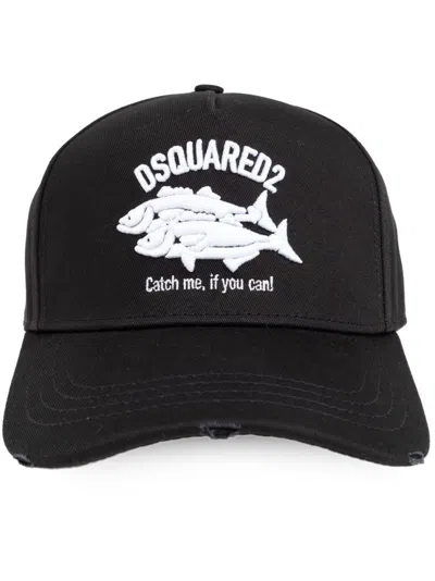 Dsquared2 Embroidered-logo Cotton Cap In Nero+bianco
