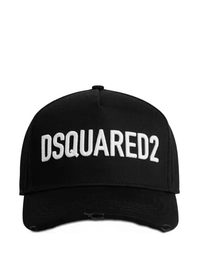 Dsquared2 Black Fabric-covered Cap With Adjustable Strap And Embroidered Logo