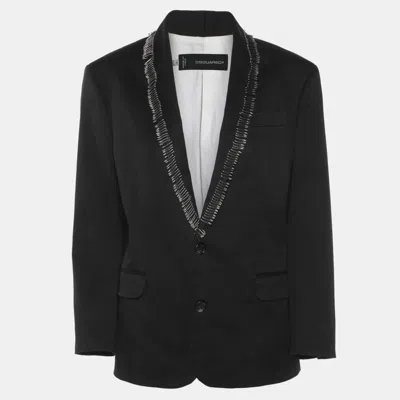Dsquared2 Black Gabardine Fabric Safety Pin Collar Blazer