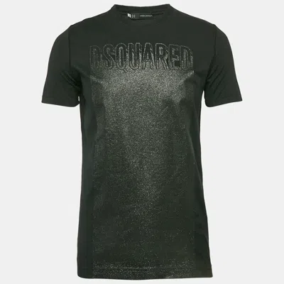 Pre-owned Dsquared2 Black Glitter Print Jersey Crewneck T-shirt M