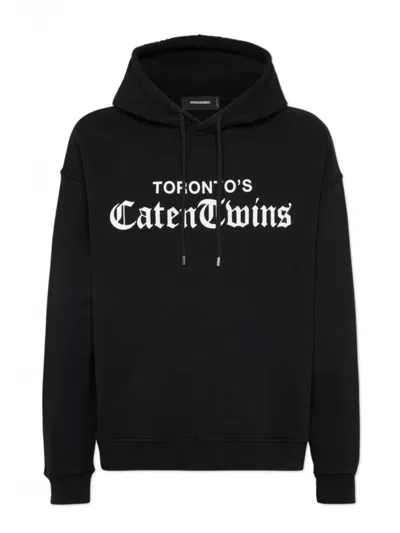 Dsquared2 Black Gothic Text Print Relax Fit Hoodie