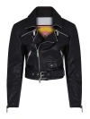 DSQUARED2 BLACK GRAINED TEXTURE CROPPED MOTO JACKET