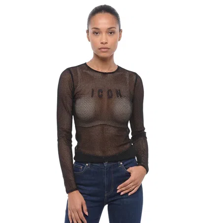 Dsquared2 Black Graphic Crew Neck Top