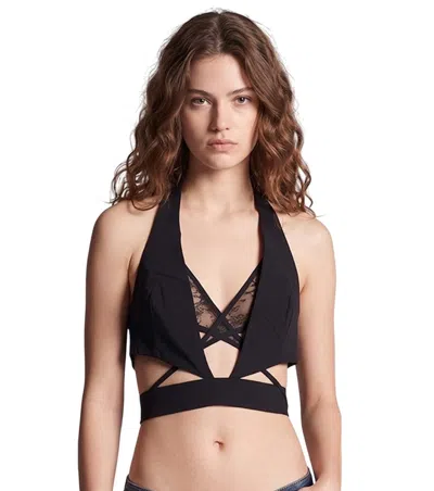 Dsquared2 Halterneck Cut-out Crop Top In Schwarz