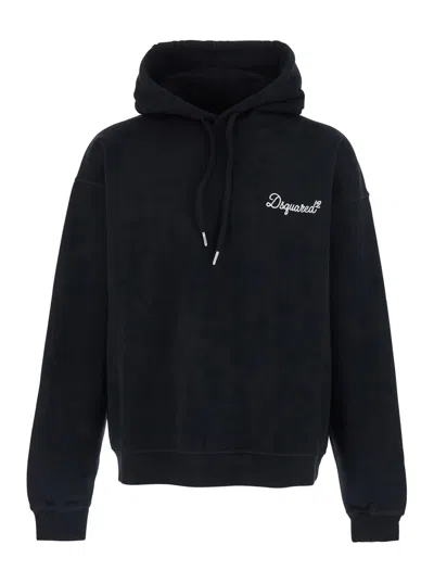 Dsquared2 Black Hoodie With Drawstring Hood And Logo Lettering On The Front In Cotton Man