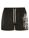 Dsquared2 Men's Stretch Black And White Swim Shorts With Logo Print In Black