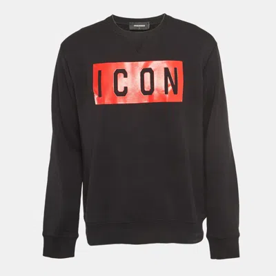 Pre-owned Dsquared2 Black Icon Print Cotton Crew Neck Sweatshirt L