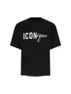 Dsquared2 Black T-shirt Iconique Loose Fit With Round Neck And Logo Print On The Front In Mens Cotton In Black