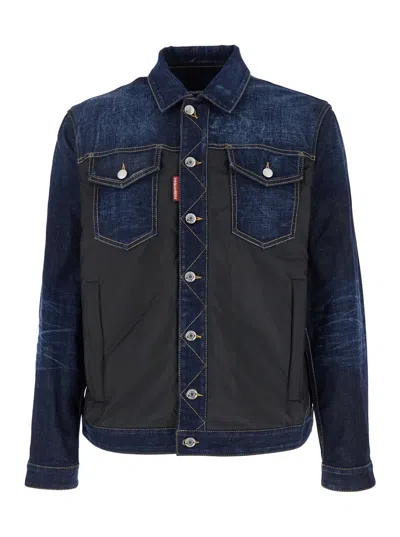 Dsquared2 Black Jacket With Classic Collar And Front And Rear Down Filled Panel In Dnim Man In Multicolor