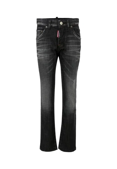 Dsquared2 Kids' Black Jeans For Boy With Red Logo Patch