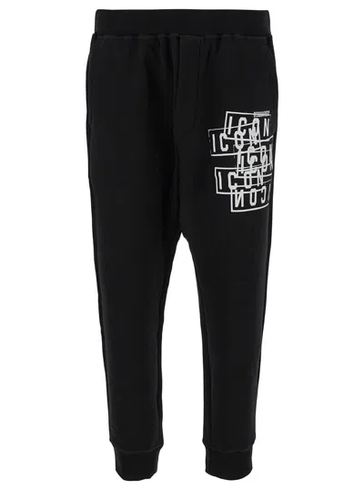 Dsquared2 Black Jogger Trousers With Icon Logo Print In Cotton Man