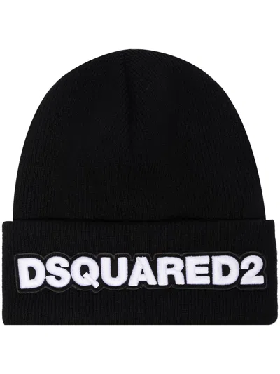 Dsquared2 Black Knit Cotton Hat In Brown