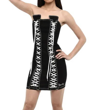 Dsquared2 Black Lace Up Strapless Mini Dress