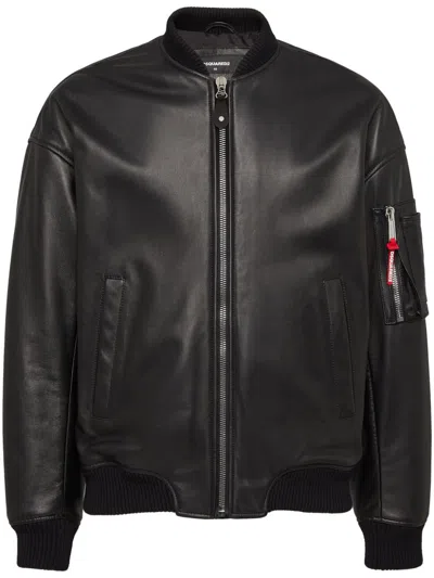 DSQUARED2 DSQUARED2 BLACK LAMBSKIN JACKET WITH RIBBED COLLAR