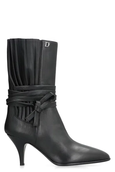 Dsquared2 Stunning Leather Ankle Boots For Bold Women In Black