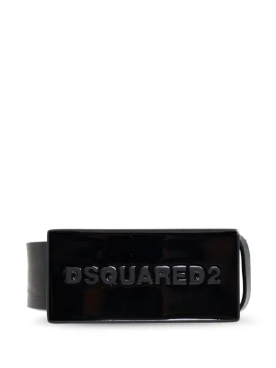 Dsquared2 Black Leather Belt With Logo Plaque Closure