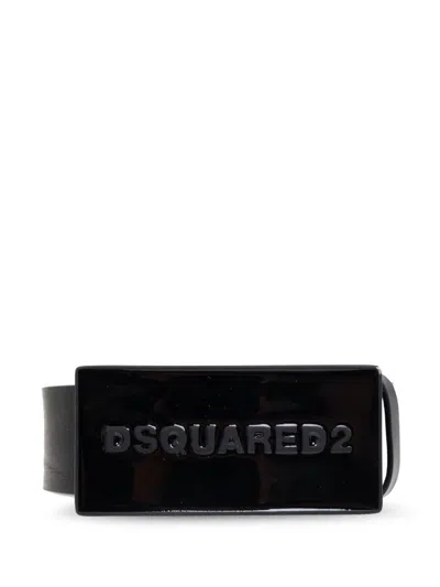 Dsquared2 Black Leather Belt With Logo Plaque Closure