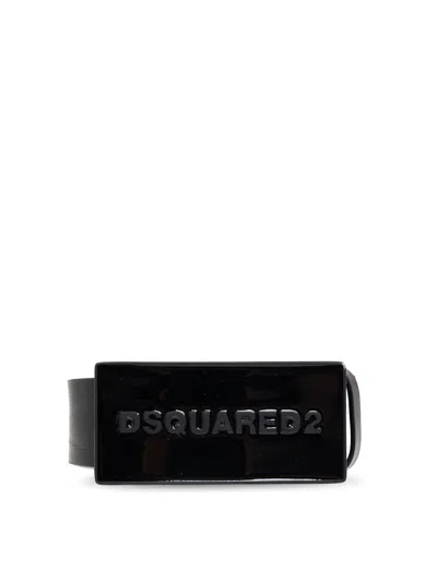 Dsquared2 Black Leather Belt With Logo Plaque Closure