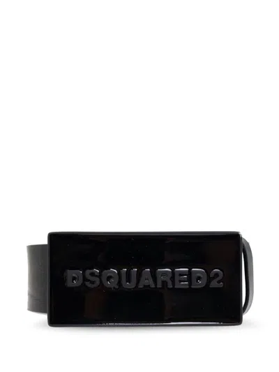 DSQUARED2 Black leather belt with logo plaque closure DSQUARED2
