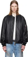 Dsquared2 Leather Jacket Front Pockets Ribbed Cuffs In Black