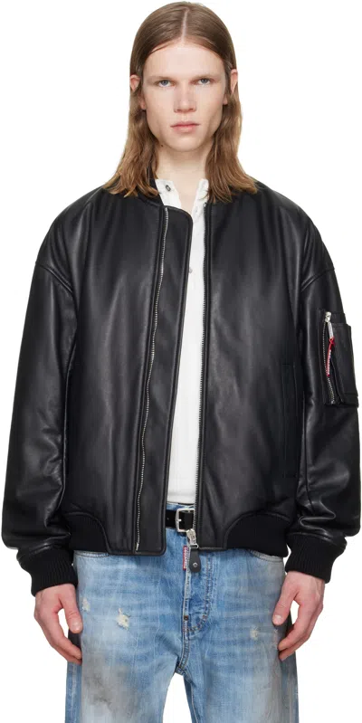 DSQUARED2 BLACK LEATHER BOMBER JACKET